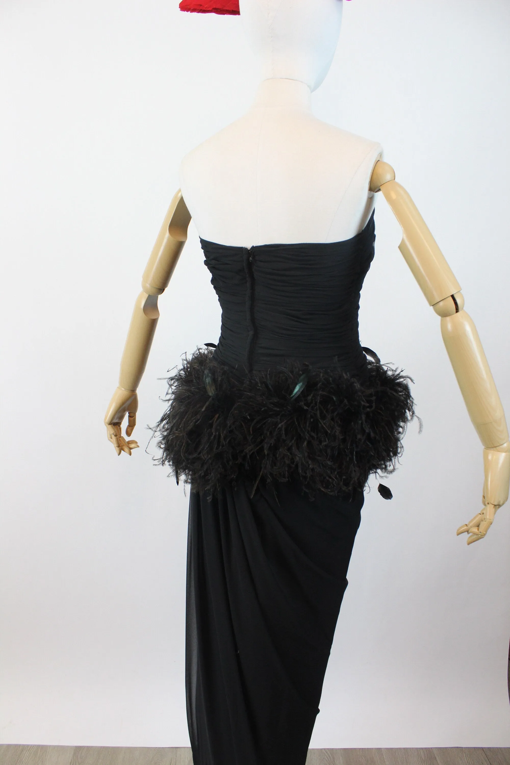 1980s VICTOR COSTA marabou feather sarong gown dress xs | new winter