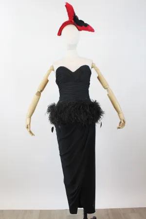 1980s VICTOR COSTA marabou feather sarong gown dress xs | new winter