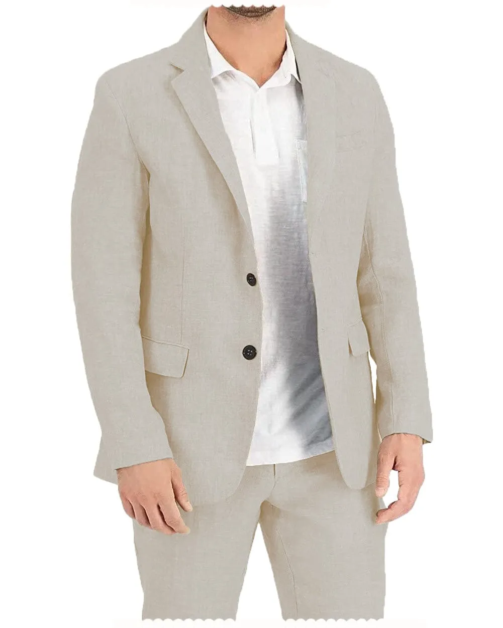 2 Pieces Casual Mens Suit Regular Fit Notch Lapel Linen Blazer For Leisure (Blazer   Pants)