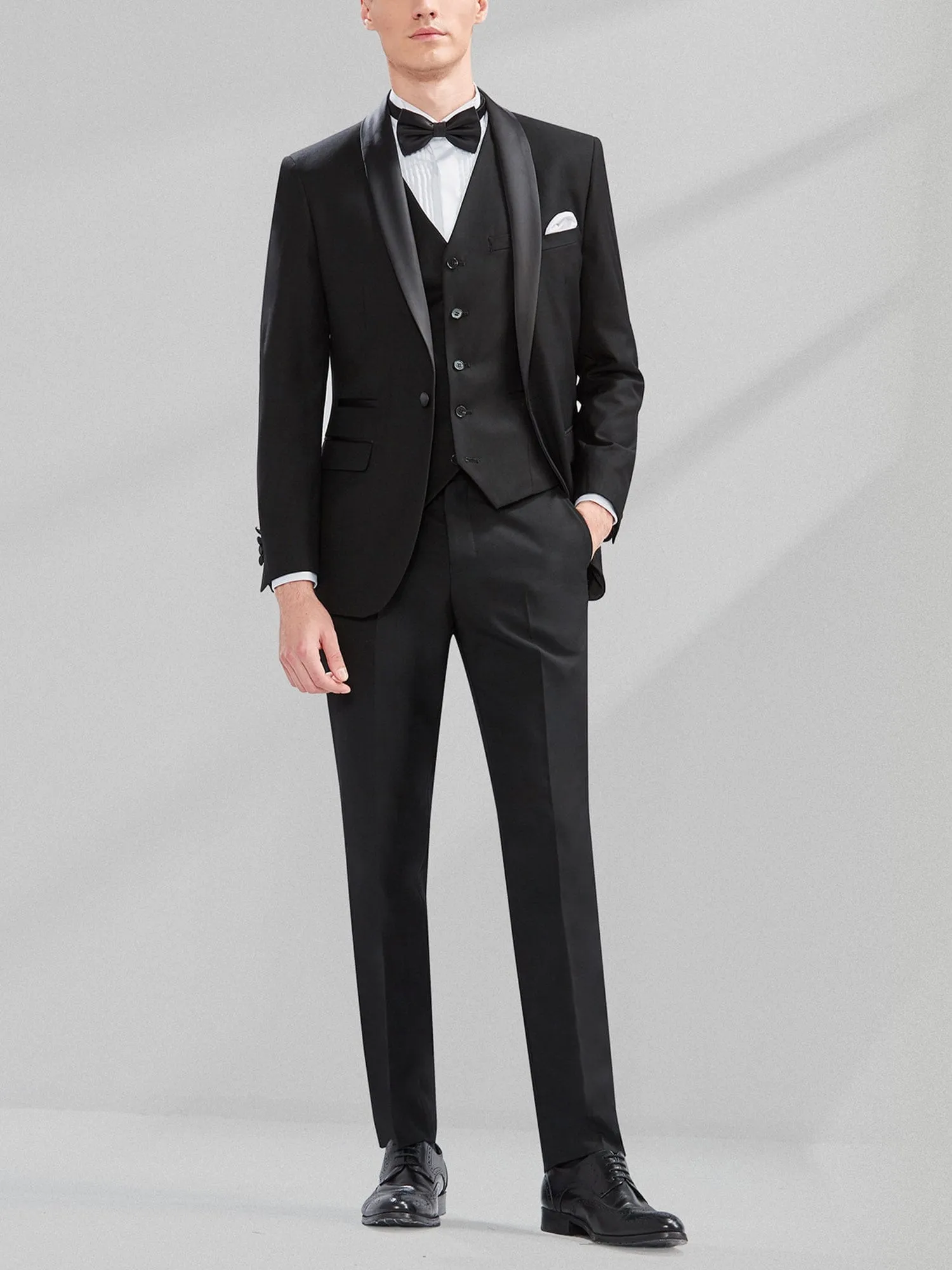 3 Piece Wedding Tuxedo Single Buttons Shawl Lapel Slim Fit Men's Suit (Blazer Vest Pants)