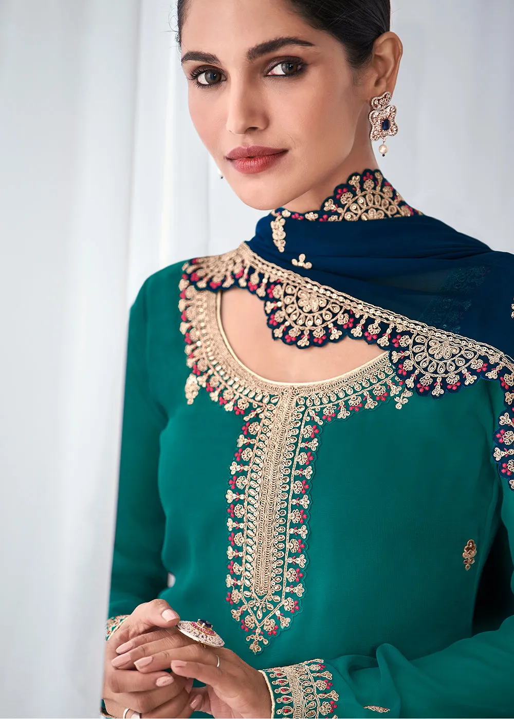 Amazing Looking Teal Indian Party Wear Salwar Suit