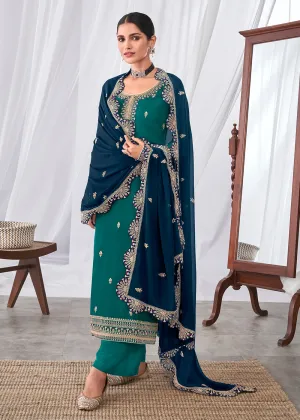 Amazing Looking Teal Indian Party Wear Salwar Suit