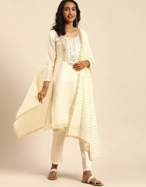 Antique White Silk Blend Suit Pant