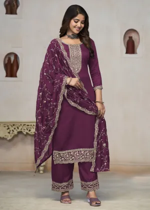 Beautiful Burgundy Vichitra Silk Fancy Salwar Suit