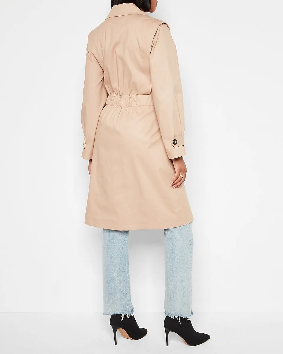 Belted Removable Sleeve Trench Coat in Beige