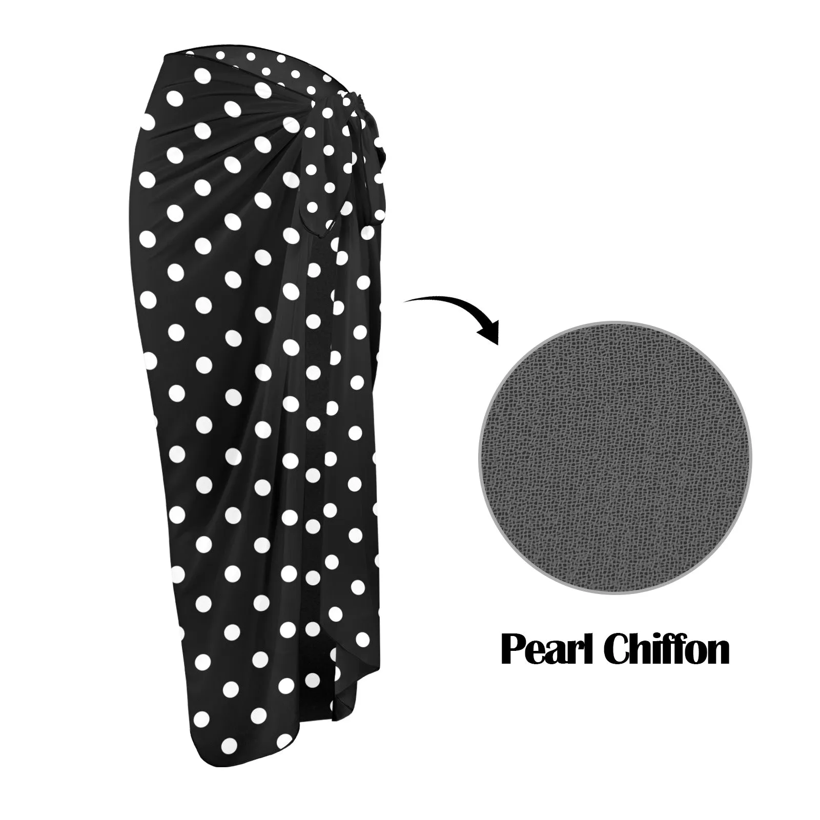 Black With White Polka Dots Long Beach Sarong Wrap