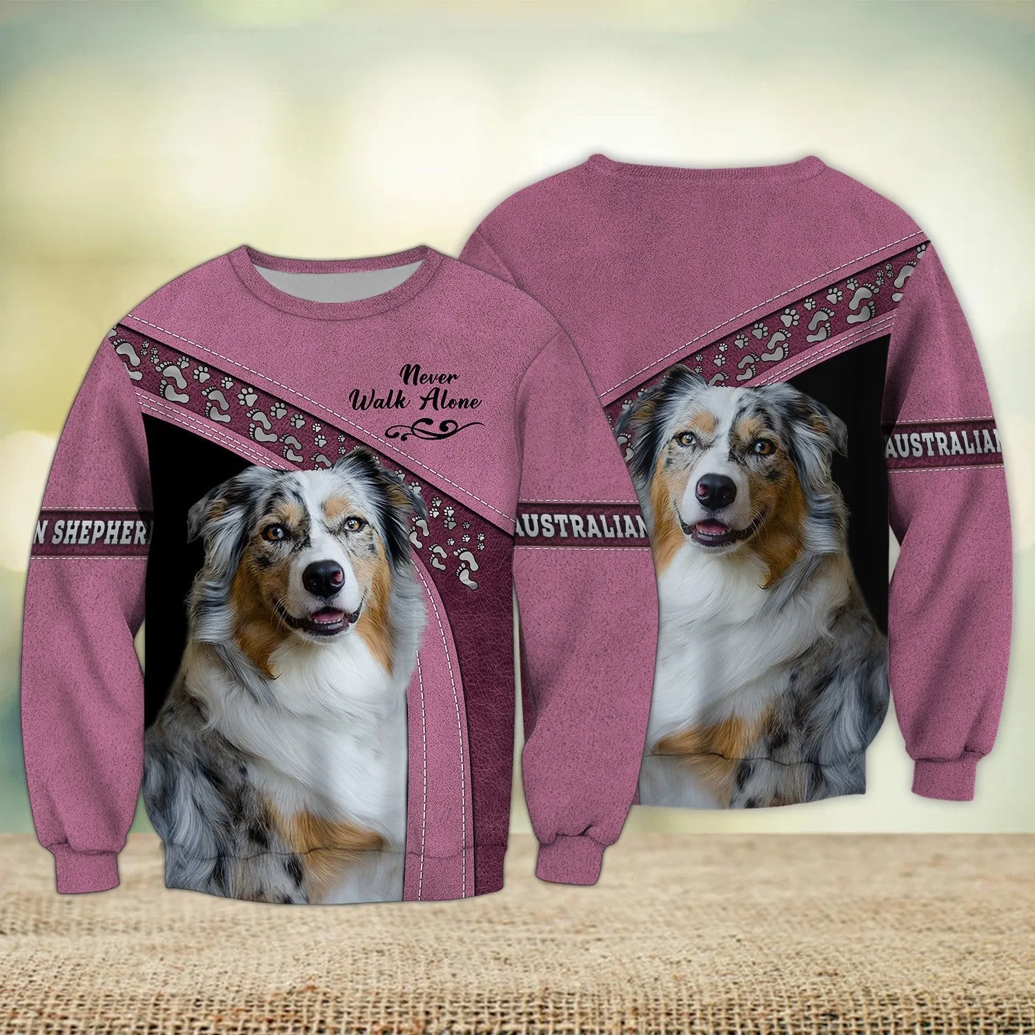 Blue Merle Australian Shepherd Love Never Walk Alone 3D Full Print Sweatshirt