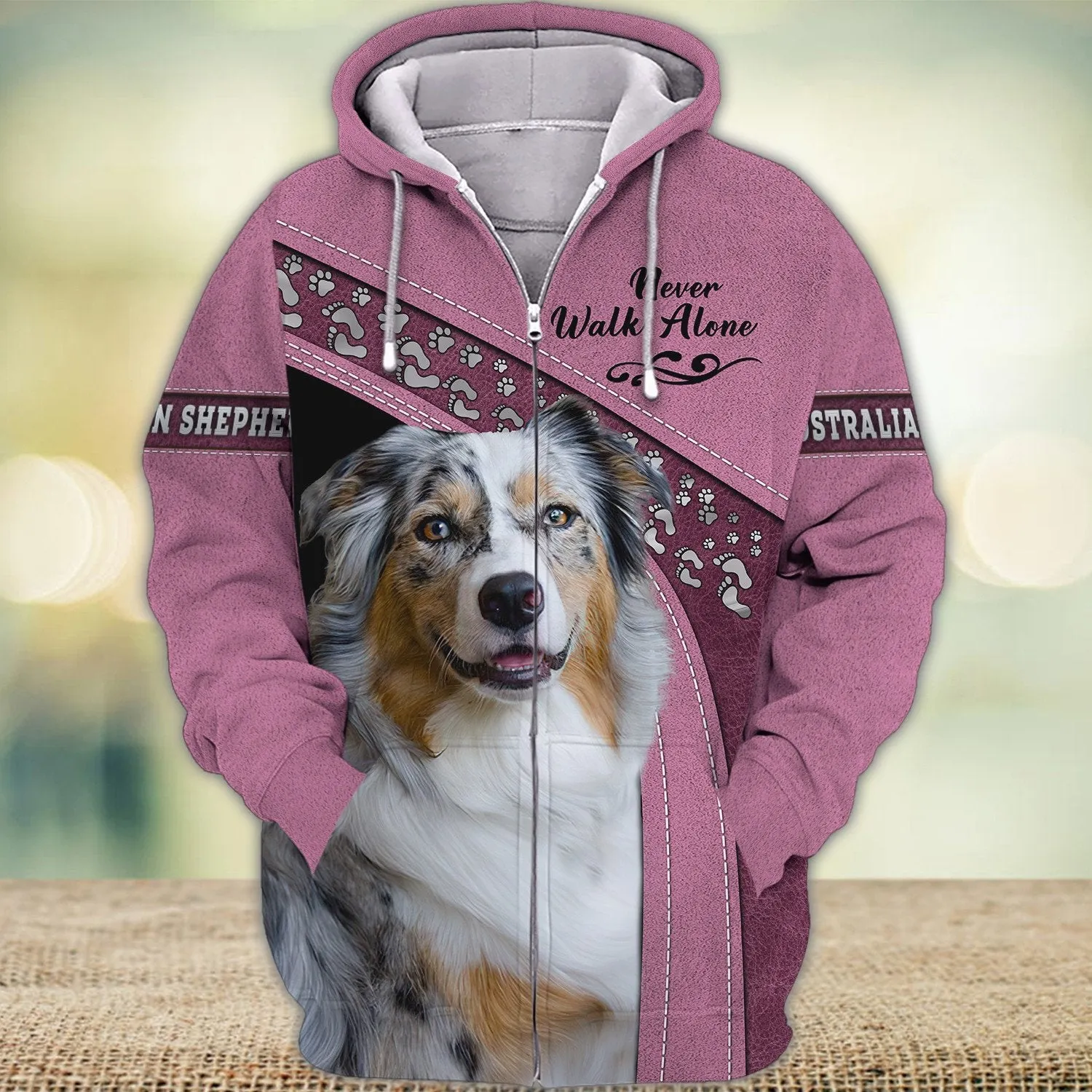 Blue Merle Australian Shepherd Love Never Walk Alone 3D Full Print Sweatshirt