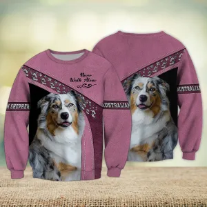 Blue Merle Australian Shepherd Love Never Walk Alone 3D Full Print Sweatshirt