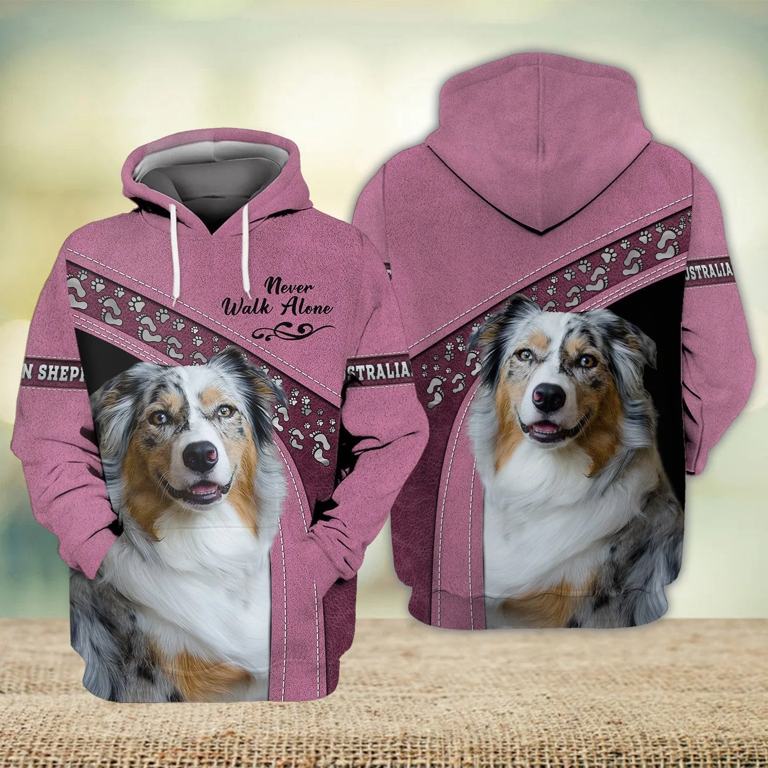 Blue Merle Australian Shepherd Love Never Walk Alone 3D Full Print Sweatshirt