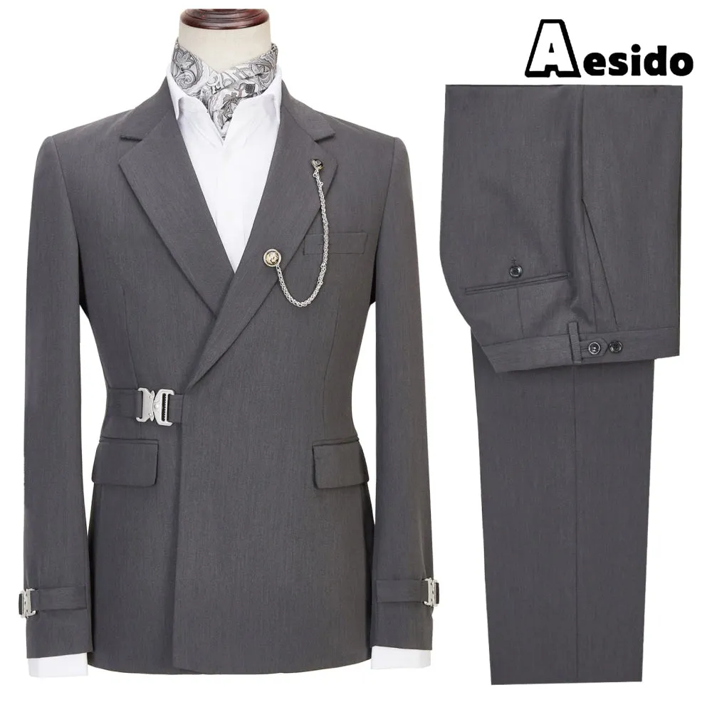 Business Men's Suit 2 Pieces Notch Lapel Flat Blazer (Blazer   Pants)