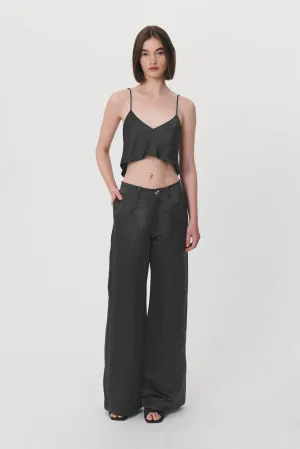 Carlotta Silk Linen Wide Pants - Noir