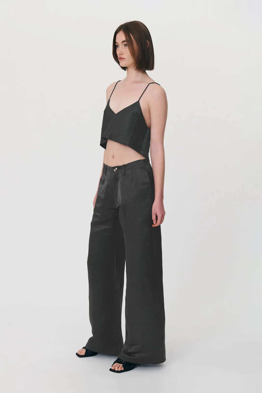 Carlotta Silk Linen Wide Pants - Noir