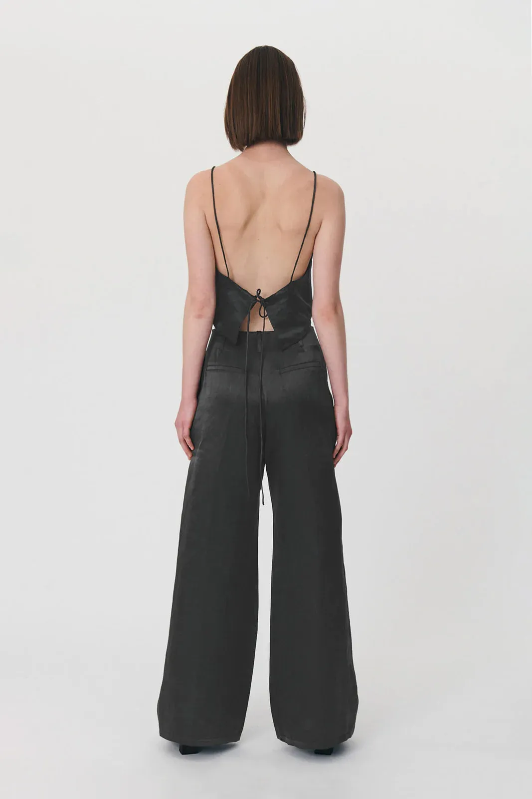 Carlotta Silk Linen Wide Pants - Noir