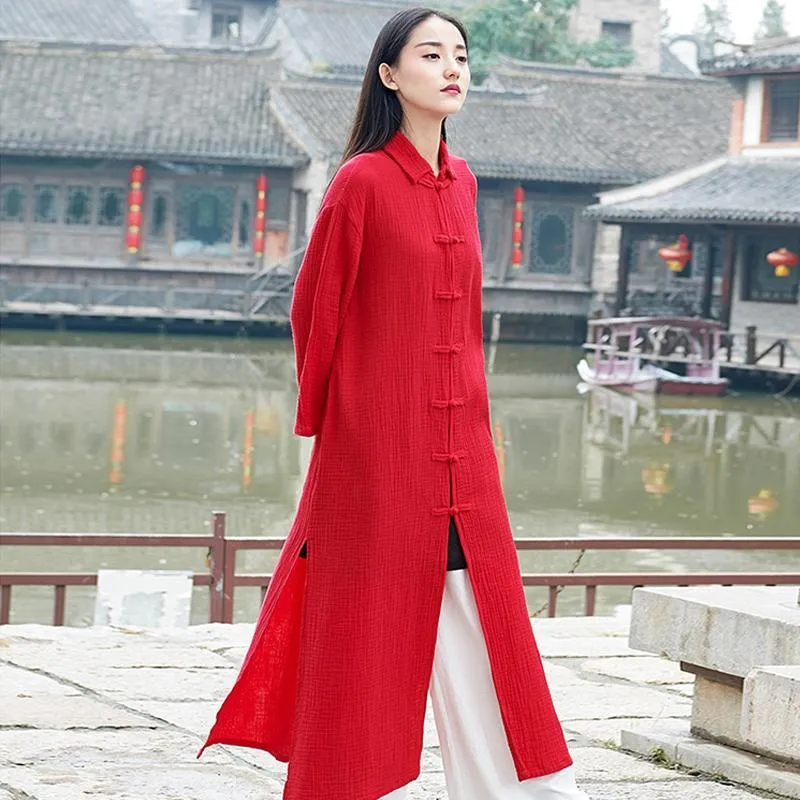 Chinese Style Cotton Linen Trench Coat  | Zen