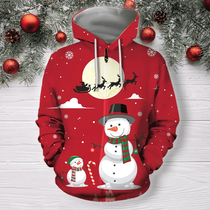 Christmas All Over Print Santa Ride Snowman 3D Sweatshirt Hoodie, Funny Christmas Shirt