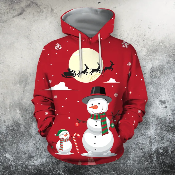 Christmas All Over Print Santa Ride Snowman 3D Sweatshirt Hoodie, Funny Christmas Shirt