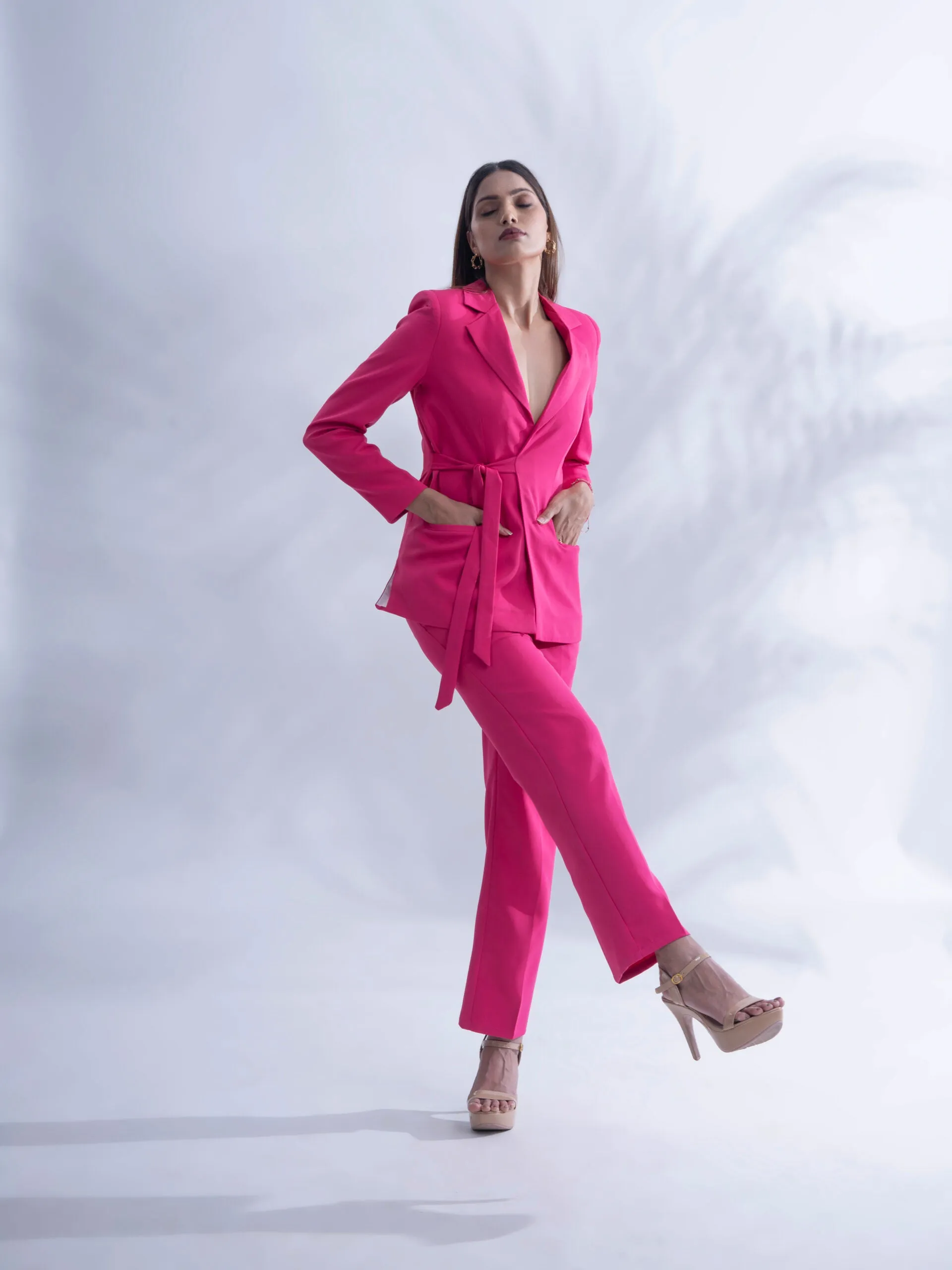 Comfortable Women's Suit with Hot pink blazer and straight pants