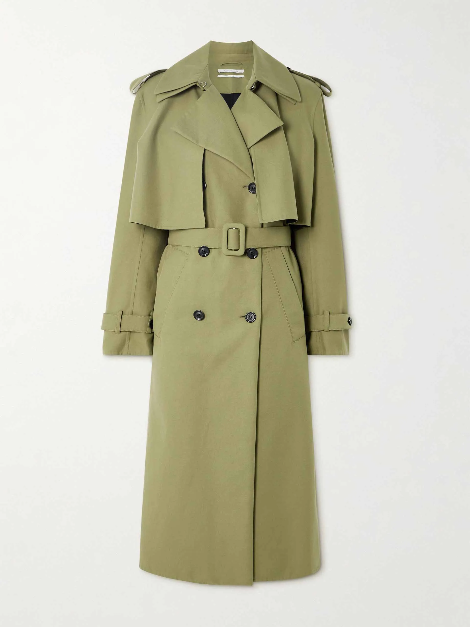 Convertible belted double-breasted cotton-twill trench coat