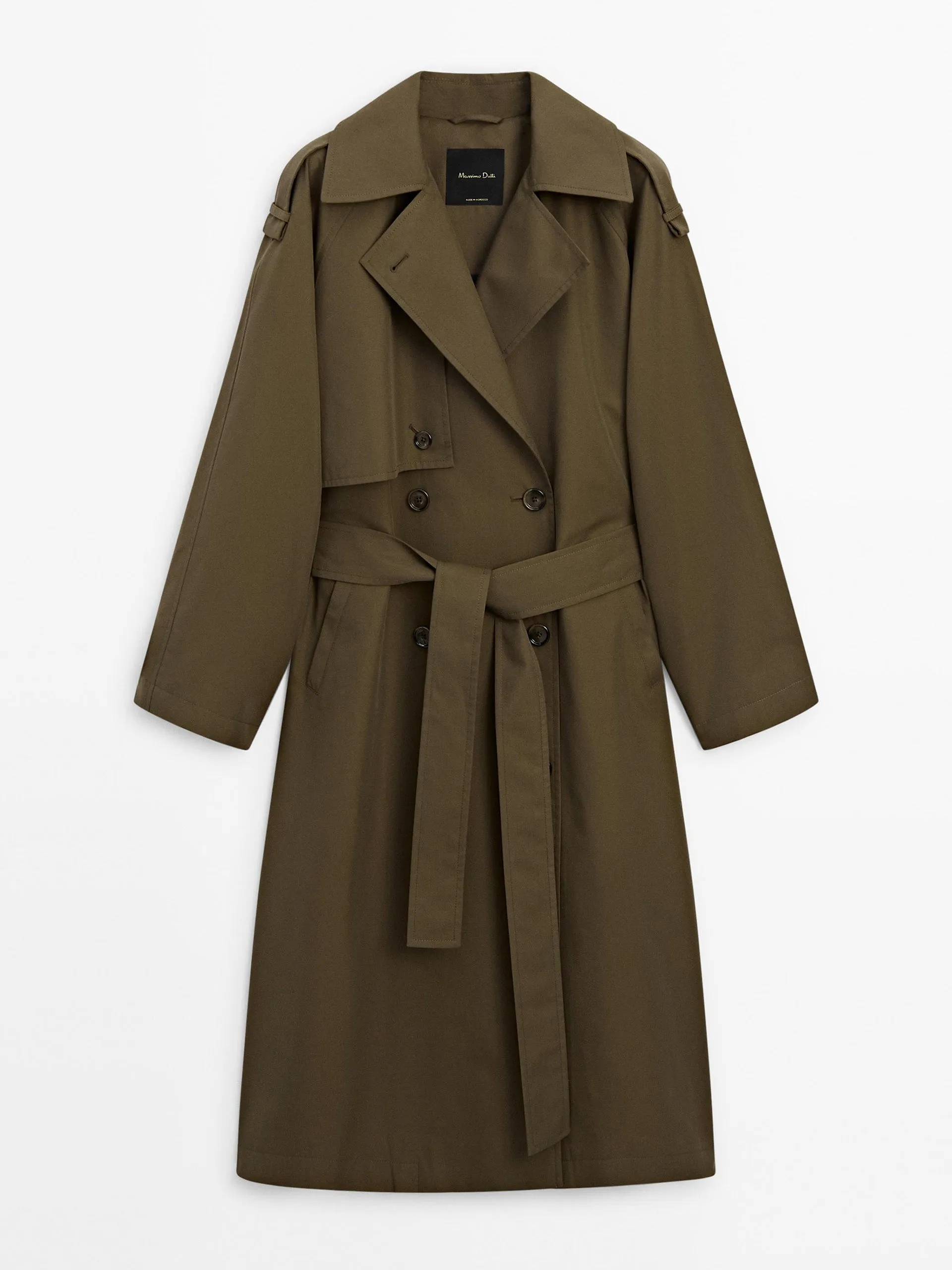 Cotton-blend trench coat with shoulder tab detail