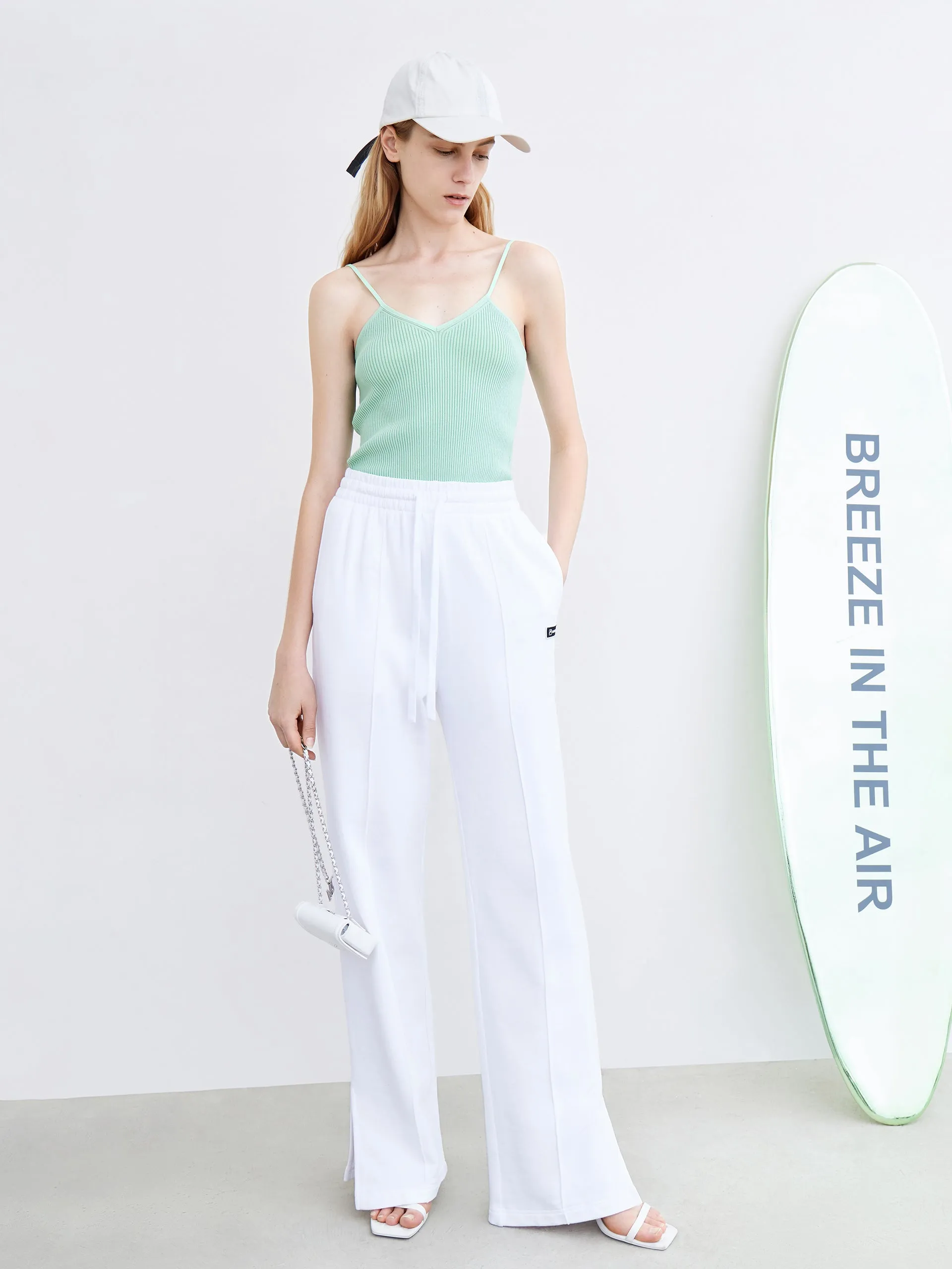 Cotton Drawstring Straight Pants