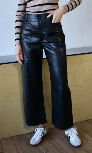 Cropped Wide Leg Vegan Leather Pants