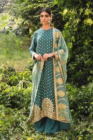 Cross Stitch Luxe Atelier Luxury Collection – VERDANT RELIC-4PC EMBROIDERED SILK SUIT