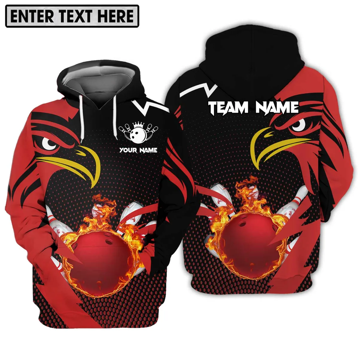 Custom Name And Team Name Bowling Lover Sweatshirt Hoodie Shirt, Red Eagle Bowling