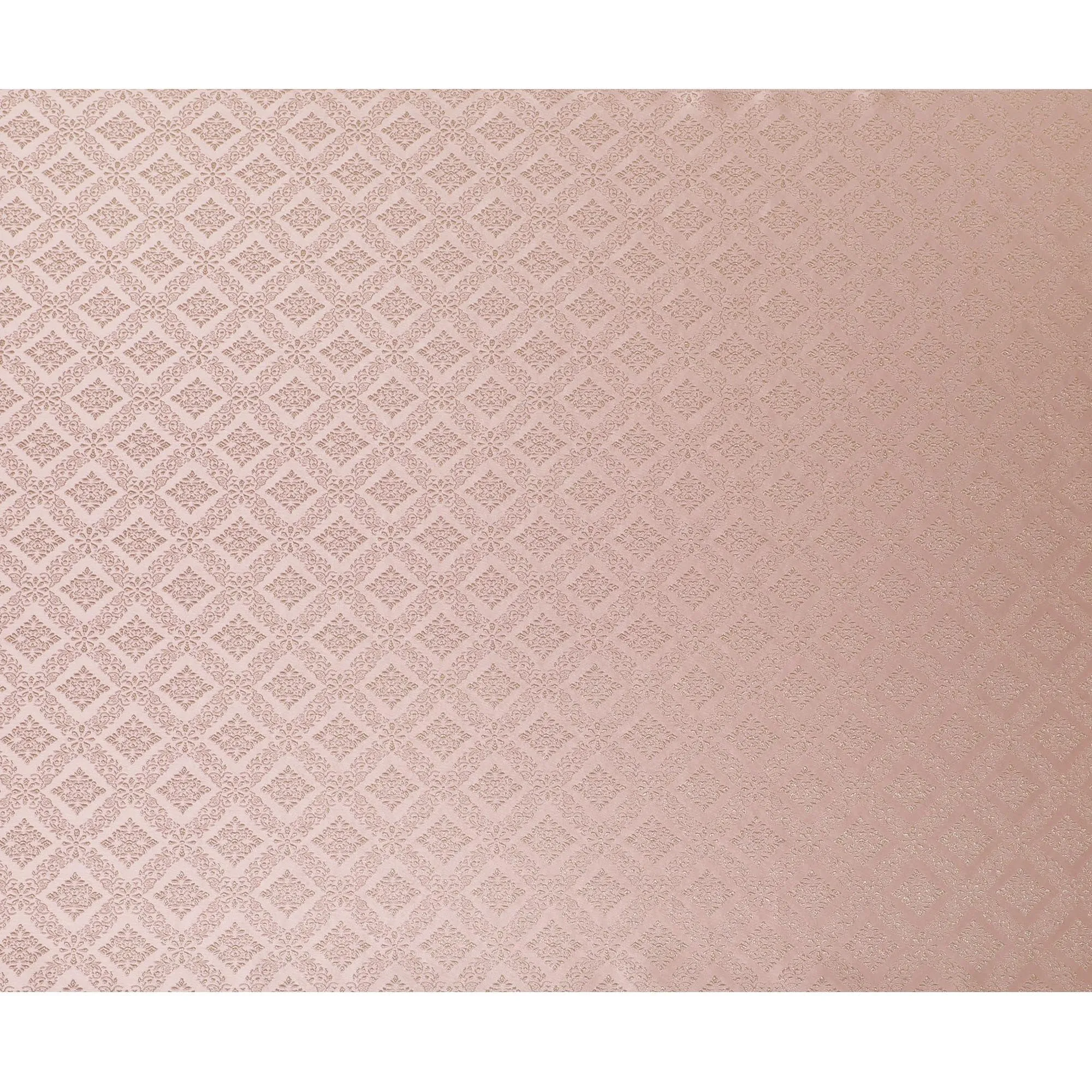 Elegant Blush Pink and Gold Synthetic Brocade Fabric with Geometric Floral Design â€“ 140 cm Width-D19381