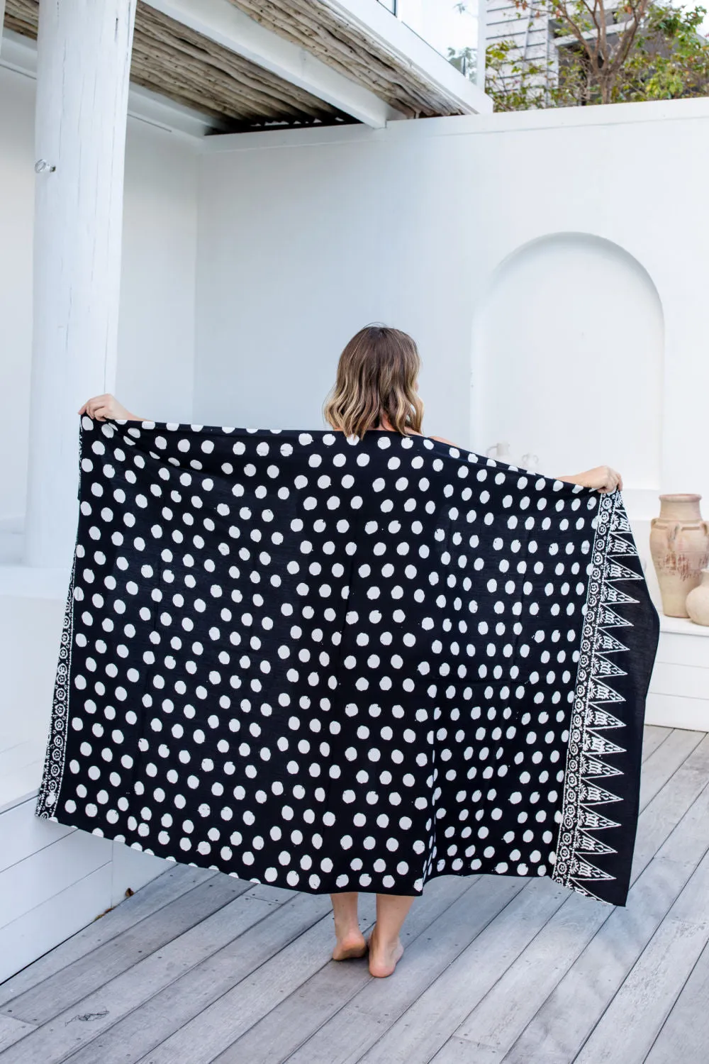 Extra Large Sarong - Polka Dot in Black & Bone