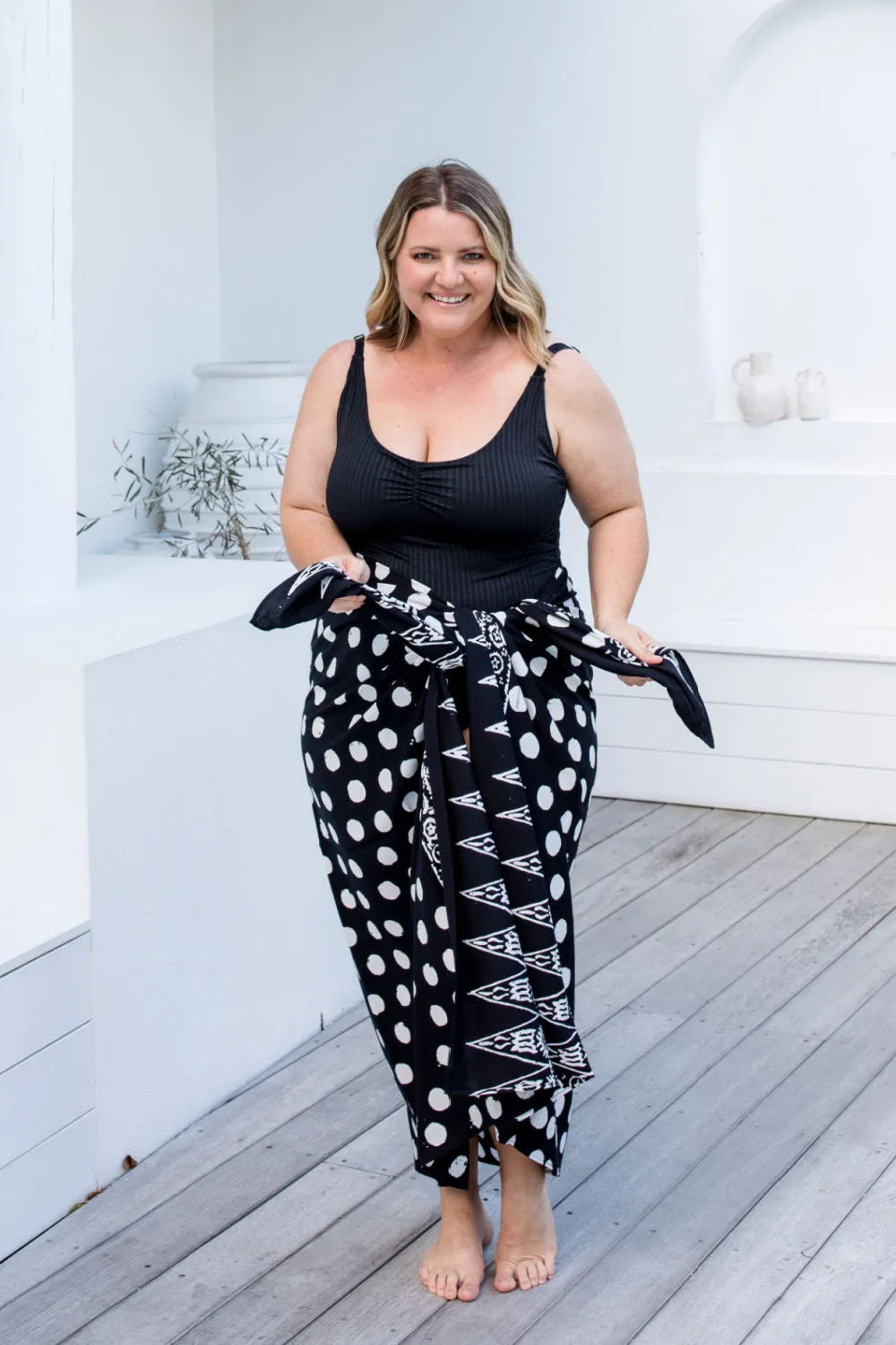 Extra Large Sarong - Polka Dot in Black & Bone