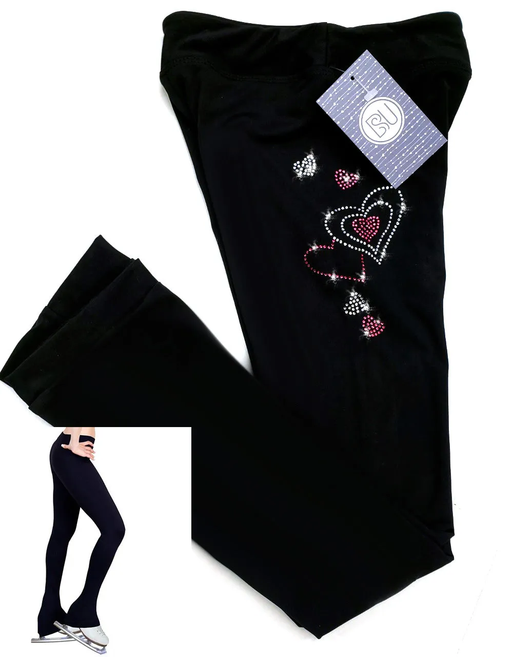 Figure Skating Pants, Black Micro Fleece, 8 Hearts BSU2409