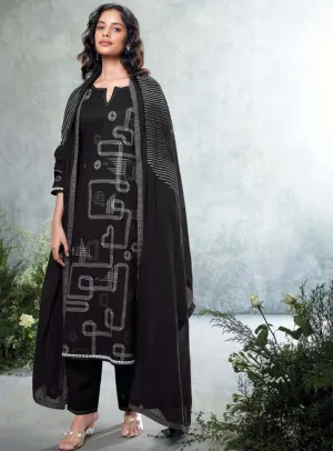 Ganga Pure Cotton Black Unstitched Suit Dress Material for Women