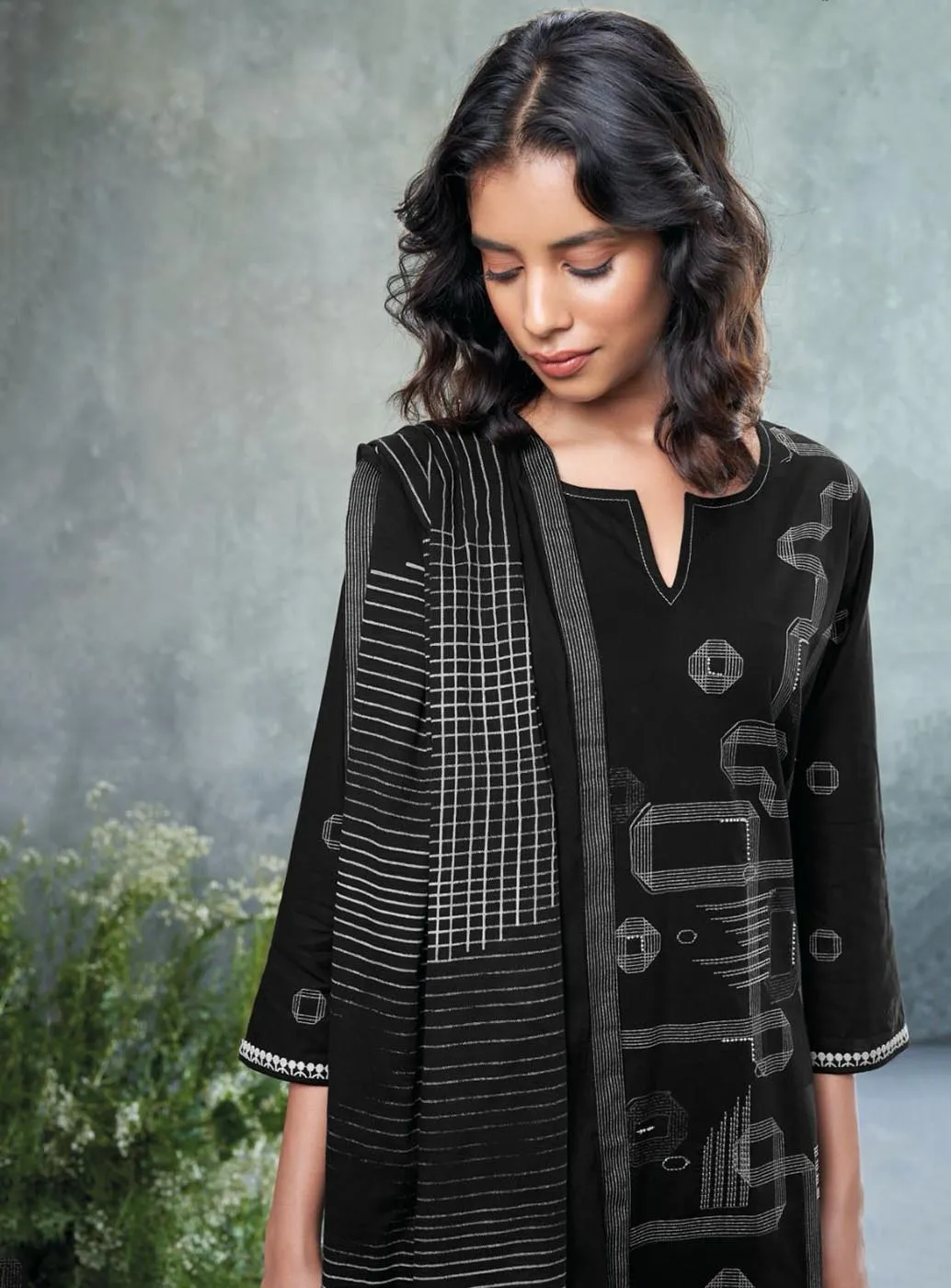 Ganga Pure Cotton Black Unstitched Suit Dress Material for Women