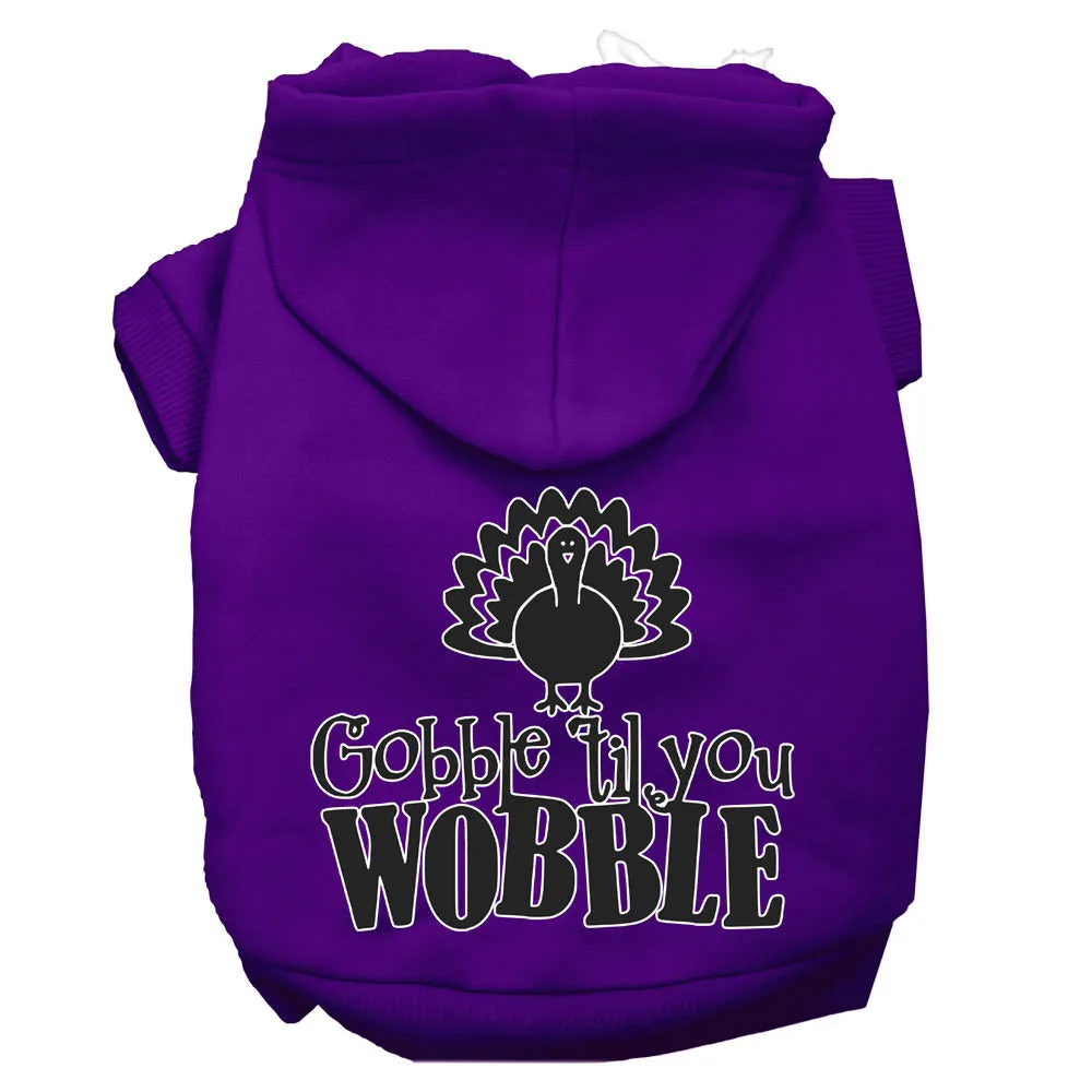 Gobble Til You Wobble Screen Print Dog Hoodie Purple Xs