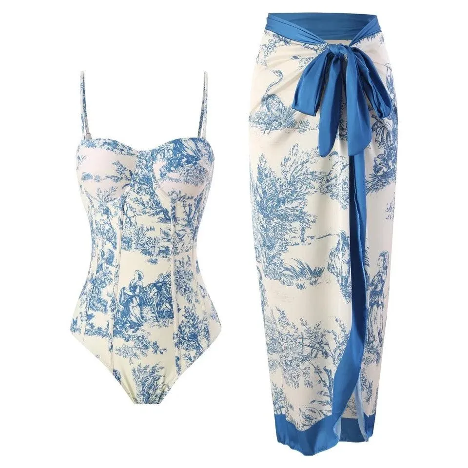 Greece swimsuit with Sarong Skirt