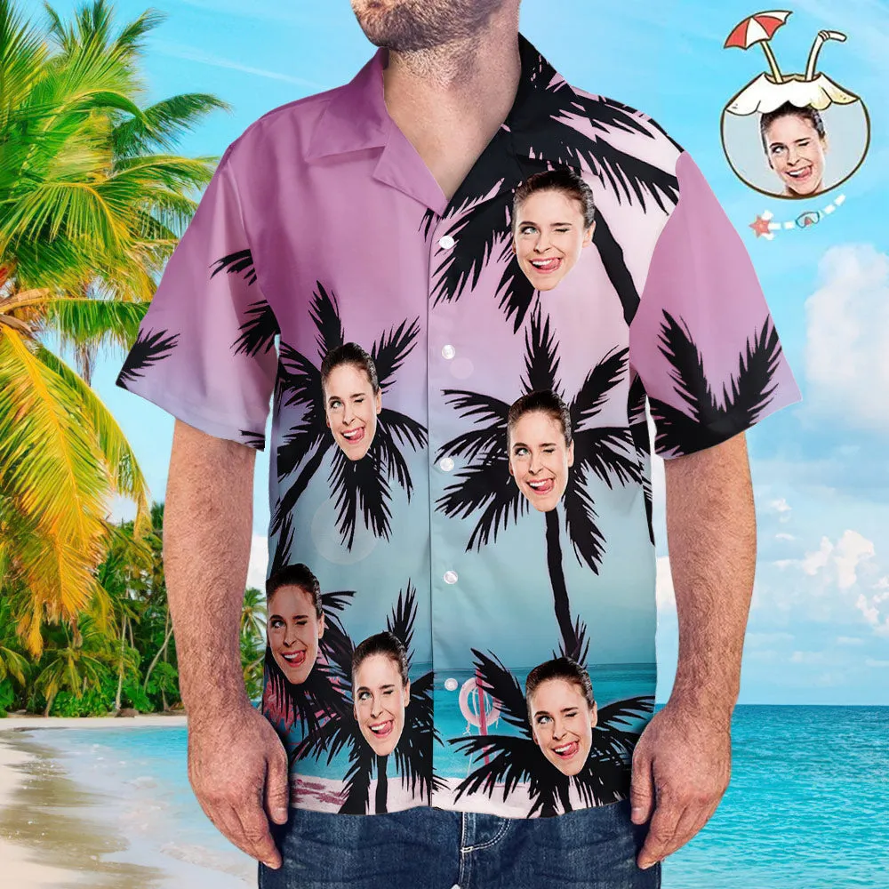 Hawaiian Shirt Custom Face Short Sleeve All Over Print Beach Style Coconut Trees Summer Seaside Party