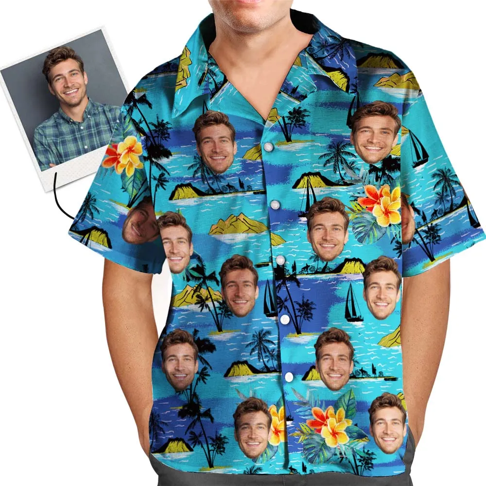 Hawaiian Shirt Personalised Face Men's All Over Print Leaves Short Sleeve Bulk Buying