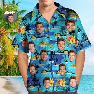 Hawaiian Shirt Personalised Face Men's All Over Print Leaves Short Sleeve Bulk Buying