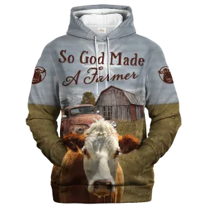 Hereford 3D All Over Print On Hoodie, So God Made A Farmer