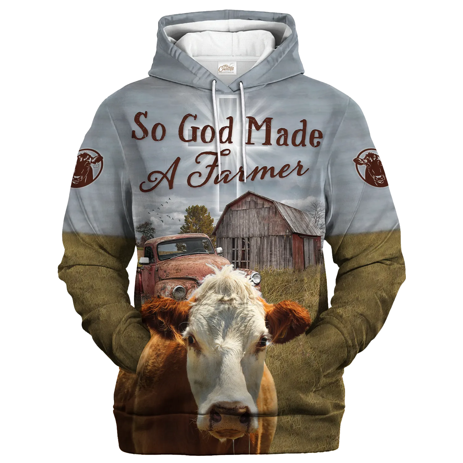 Hereford 3D All Over Print On Hoodie, So God Made A Farmer