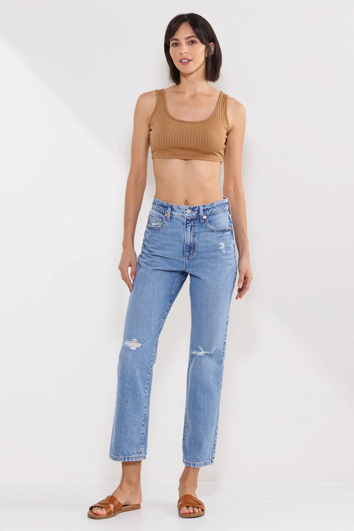 HIGH RISE SLIM STRAIGHT JEANS IN MEDIUM LIGHT  / SP-P12389