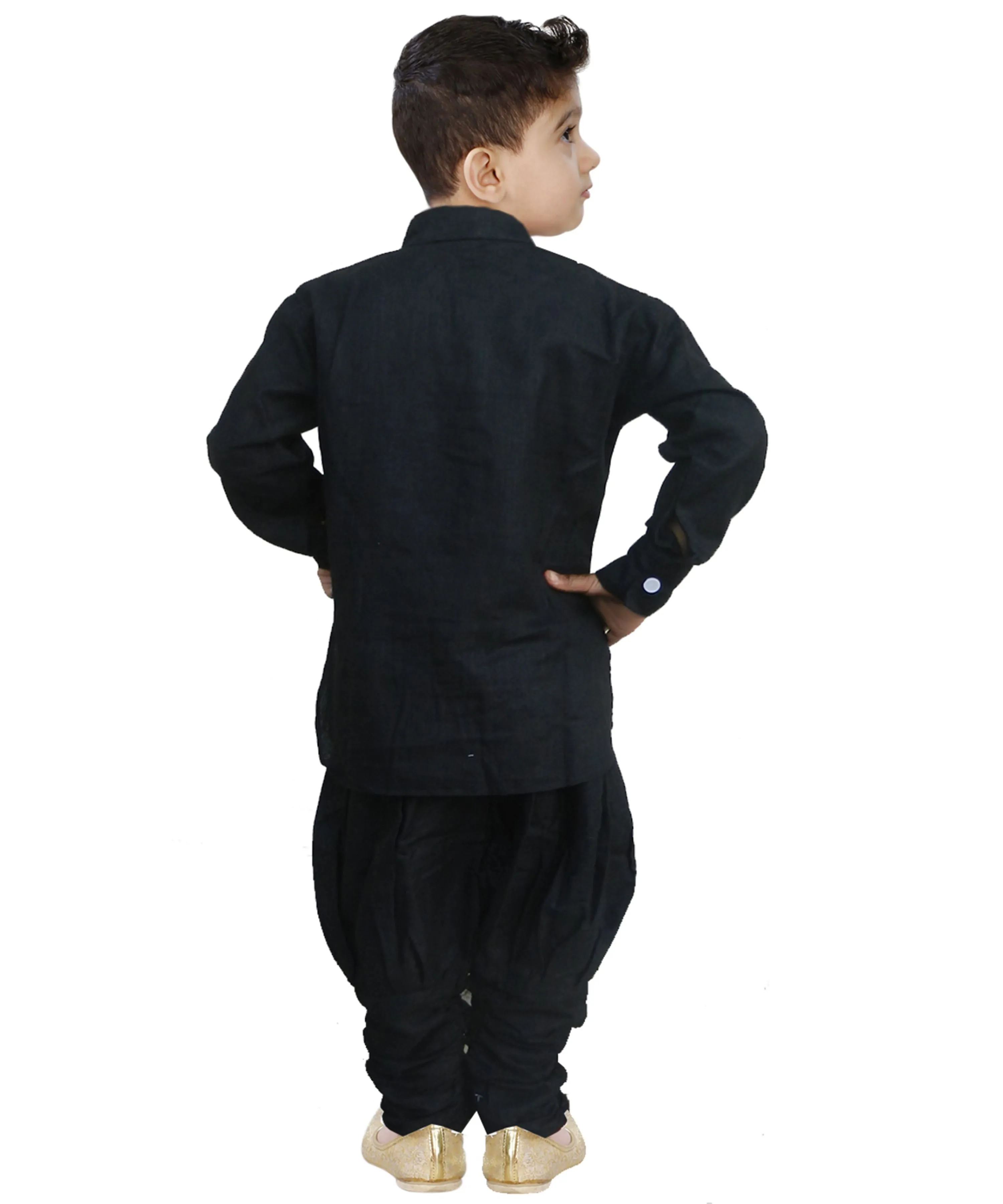 Jashvi Boys' Black Cotton Kurta and Pyjama Set