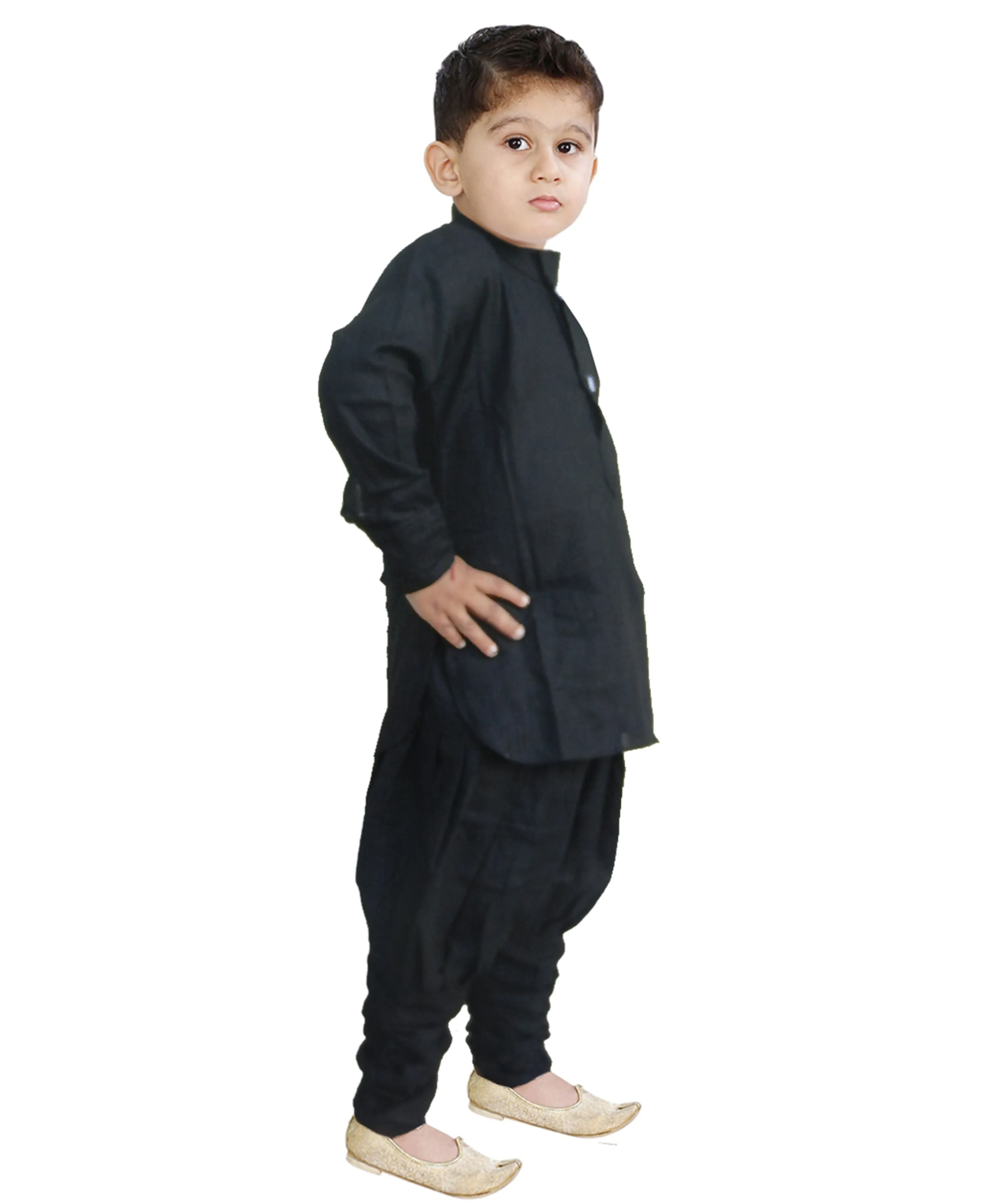 Jashvi Boys' Black Cotton Kurta and Pyjama Set