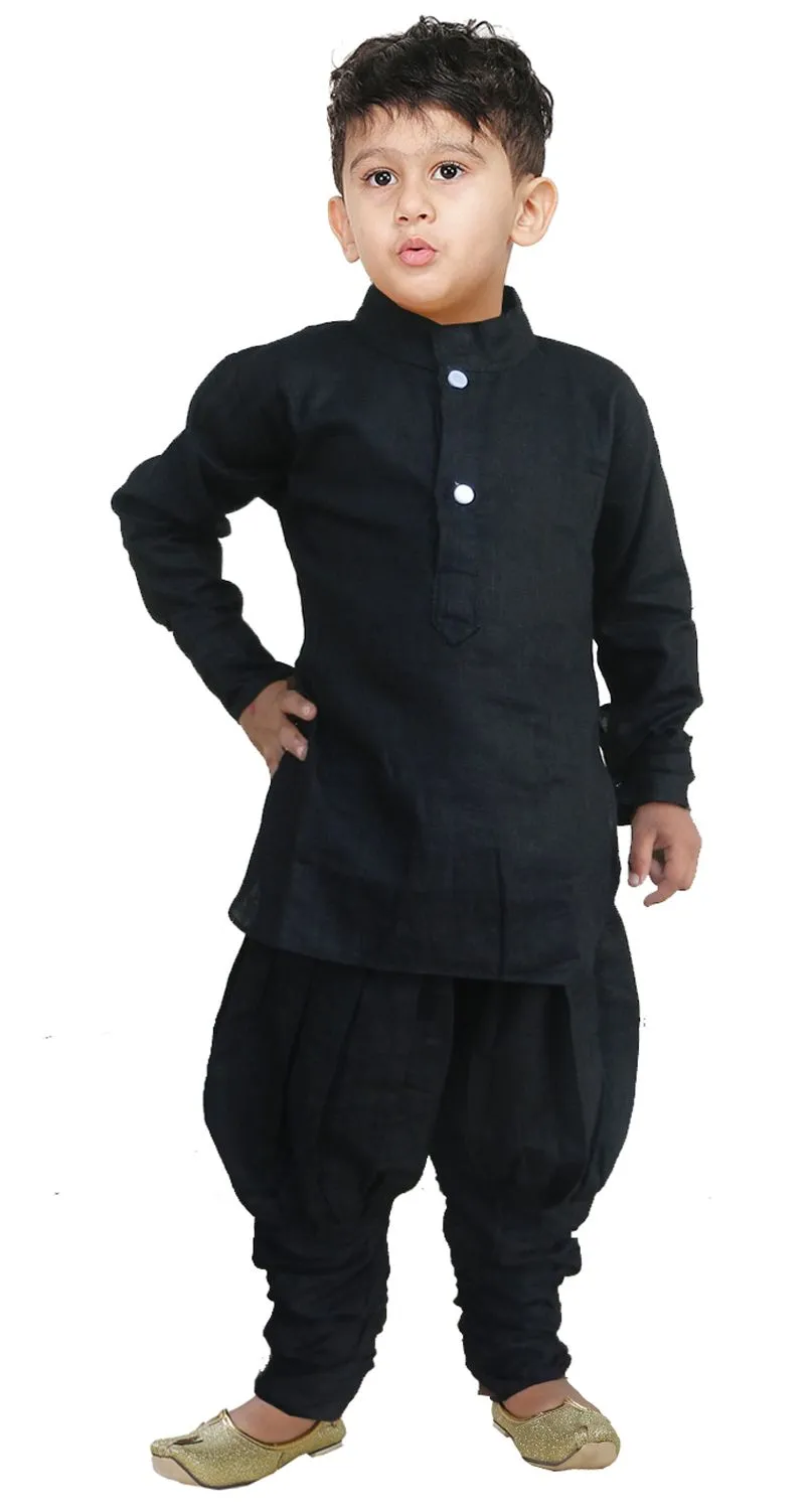 Jashvi Boys' Black Cotton Kurta and Pyjama Set