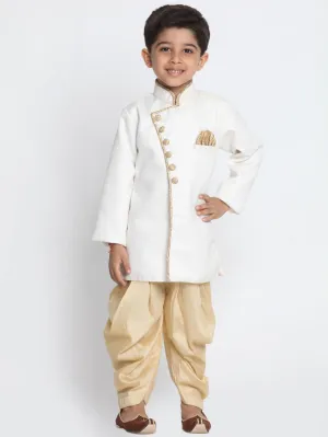 Jashvi Boy's White Jute Silk Blend Sherwani Set