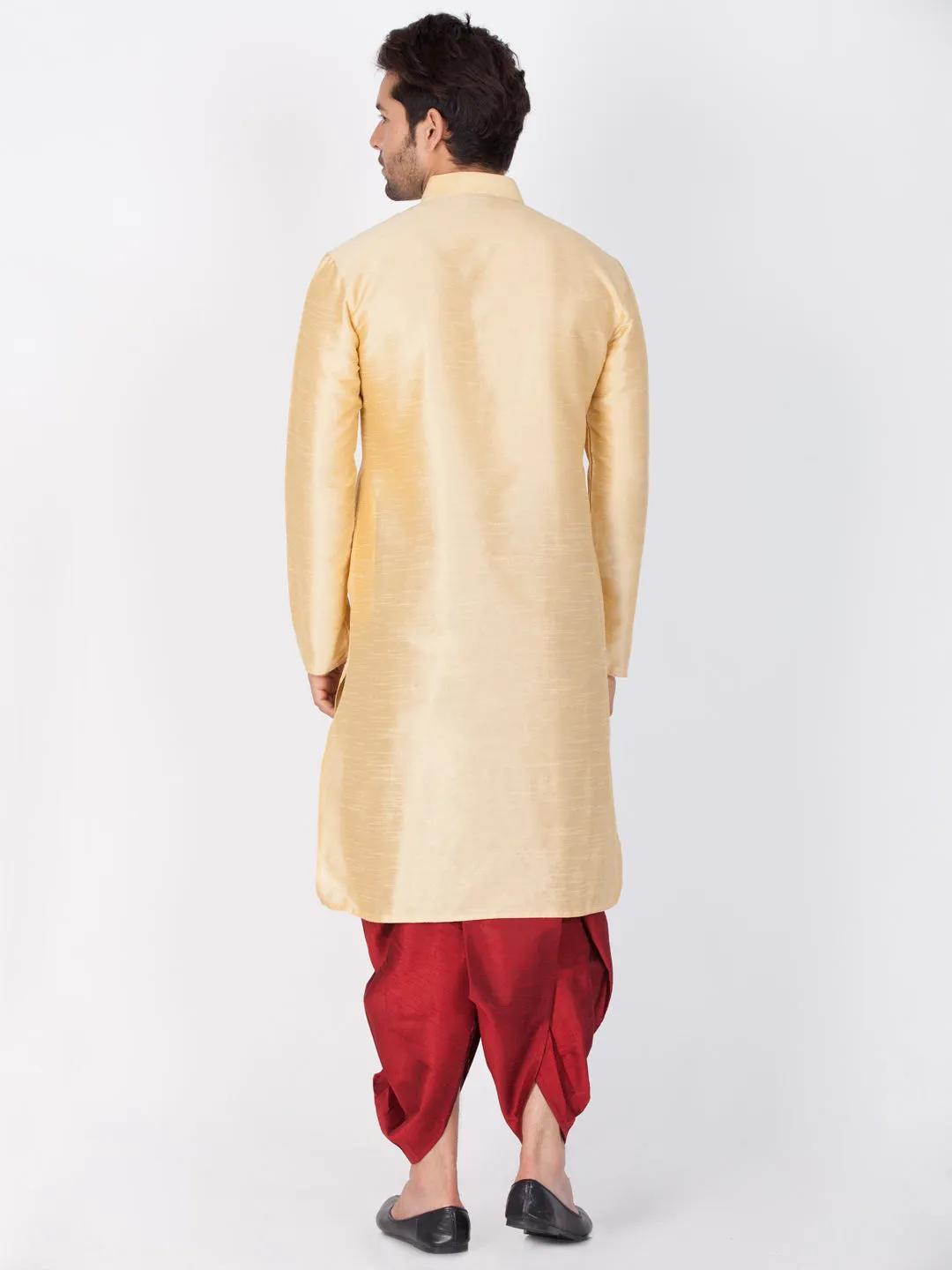 Jashvi Men's Gold Cotton Silk Blend Kurta and Dhoti Pant Set