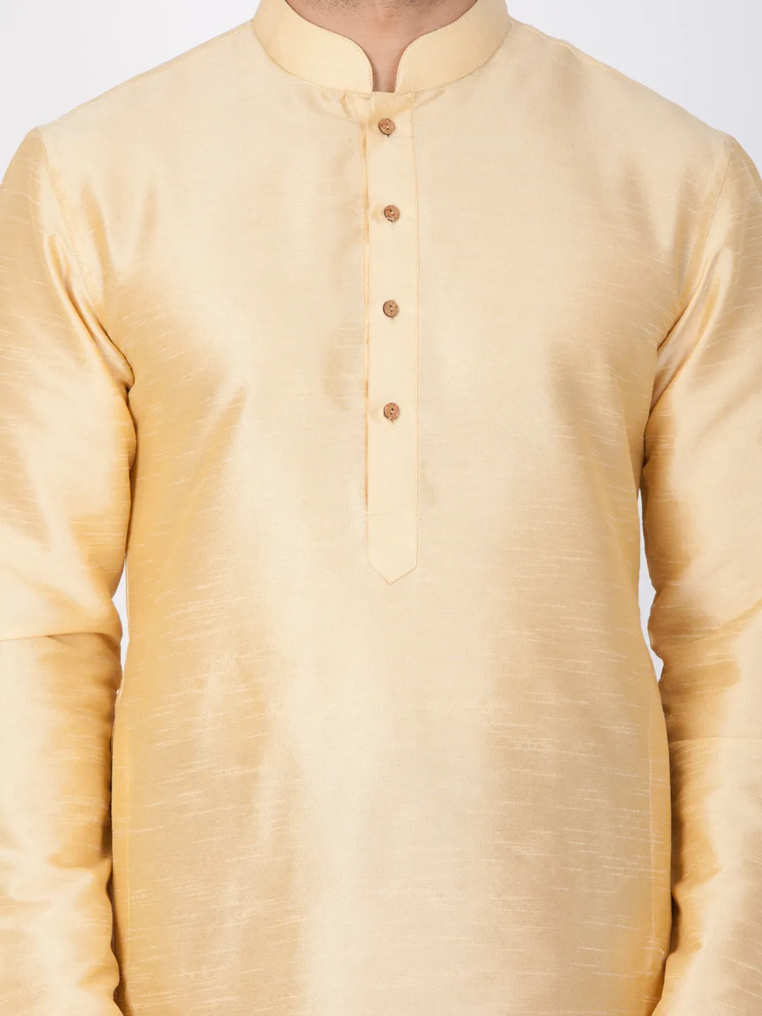 Jashvi Men's Gold Cotton Silk Blend Kurta and Dhoti Pant Set