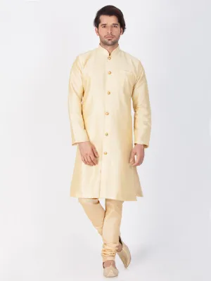 Jashvi Men's Gold Silk Blend Sherwani Set