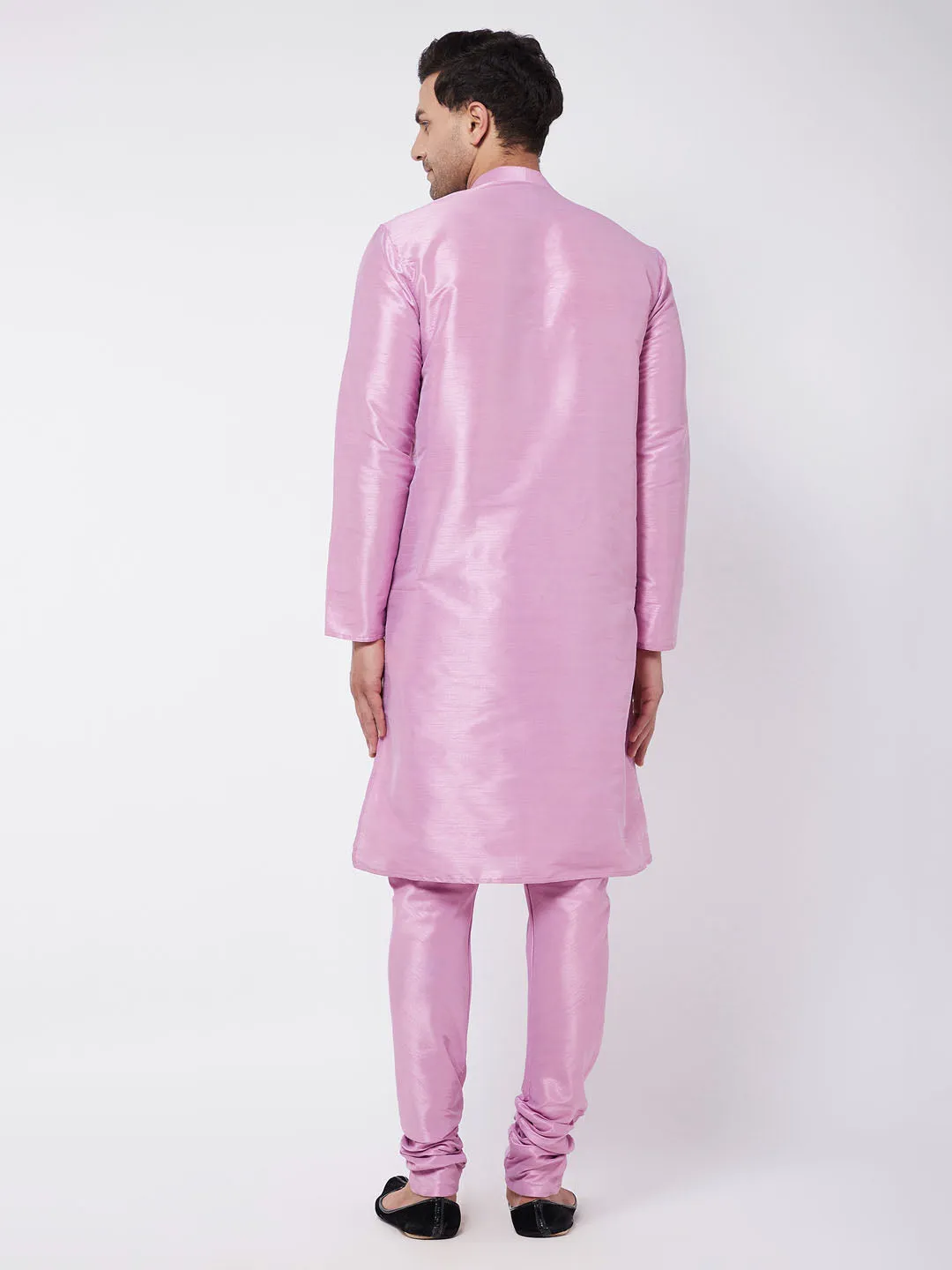 Jashvi Men's Onion Pink Silk Blend Kurta and Pyjama Set